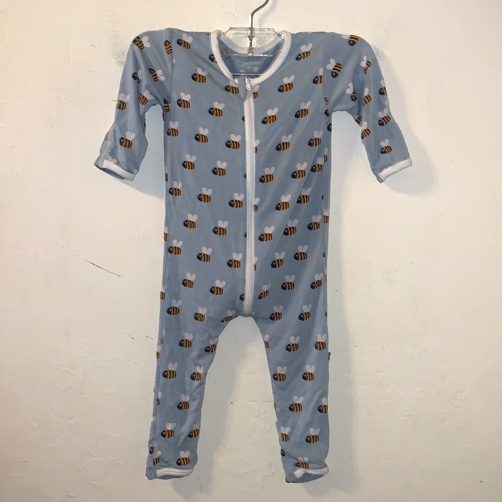 Baby KicKee bl/yw/bl/whPants Footie Zipper - Pearl Blue Bumblebee- (0-3) Months